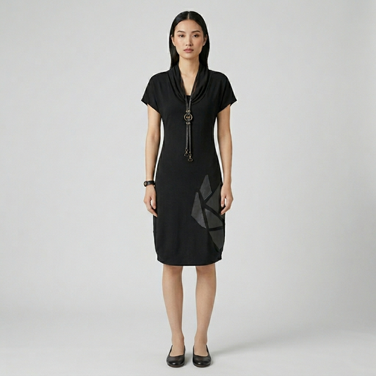 Cotton Bell Dress with Leather Patches