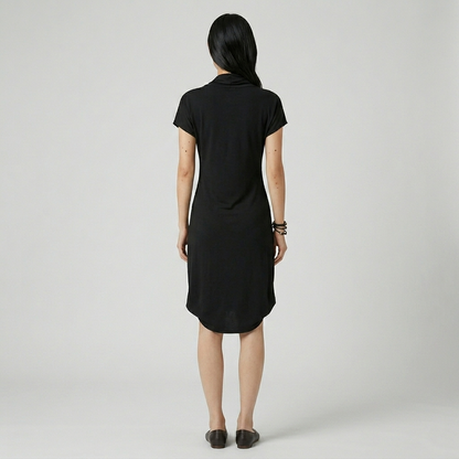 Cotton Bell Dress with Leather Patches