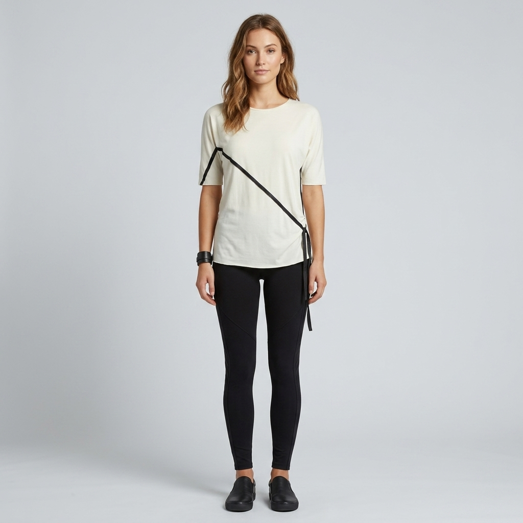 Cotton Leather Trim Top
