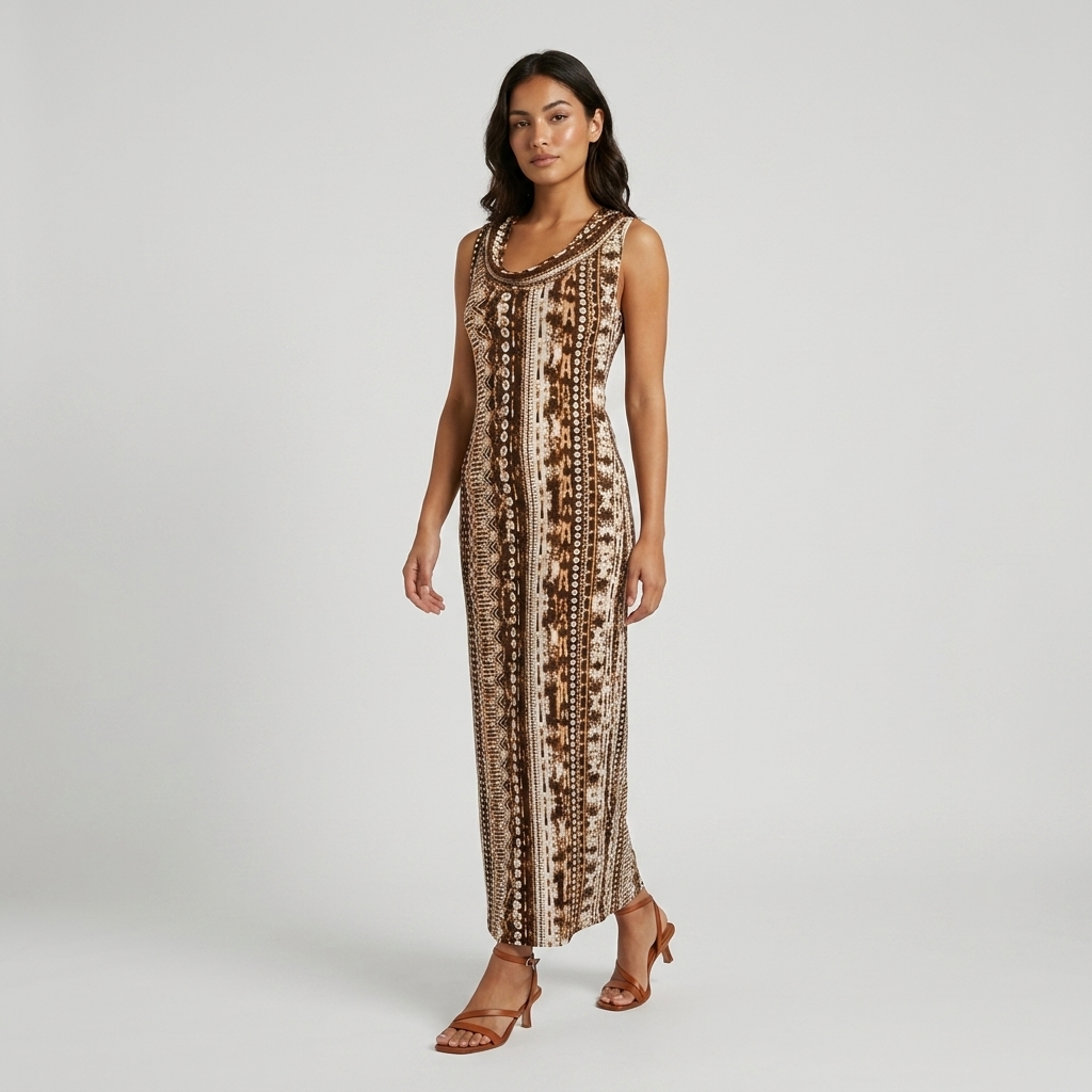 Cotton Print Knit Maxi Dress