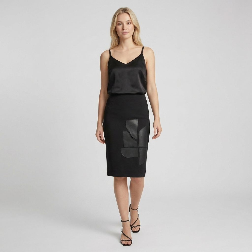 Cotton Skirt with Leather Patchwork