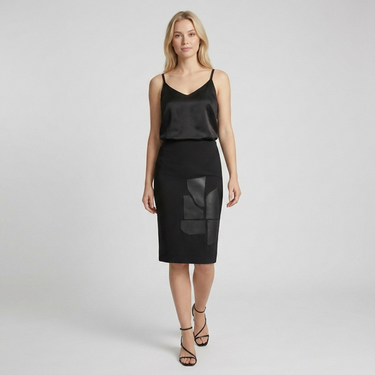 Cotton Skirt with Leather Patchwork