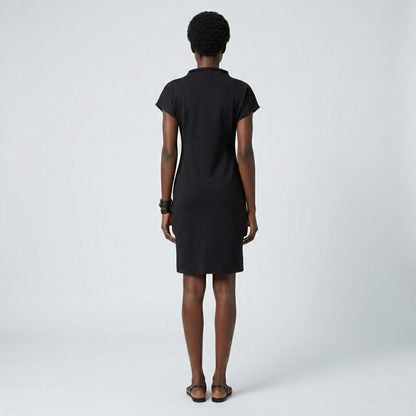Cotton Terry Dress with Leather Trim