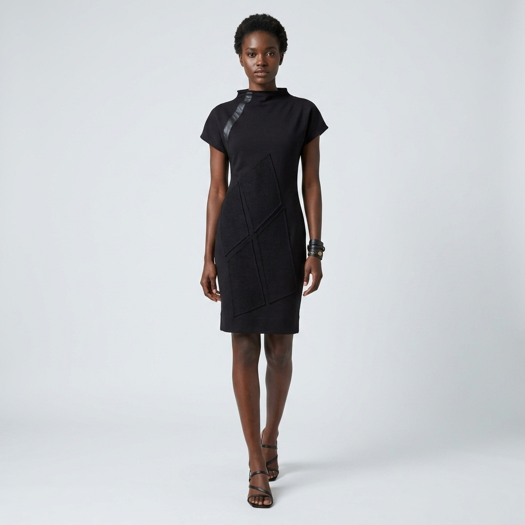 Cotton Terry Dress with Leather Trim