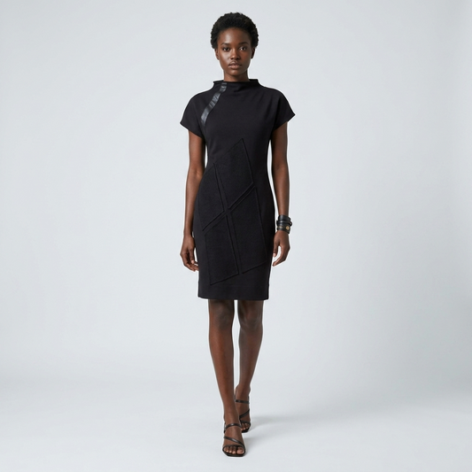 Cotton Terry Dress with Leather Trim