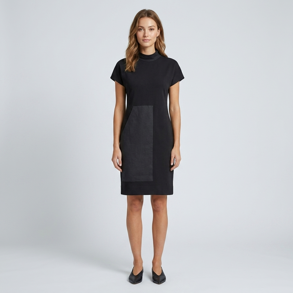 Cotton Terry Dress with Linen Patch