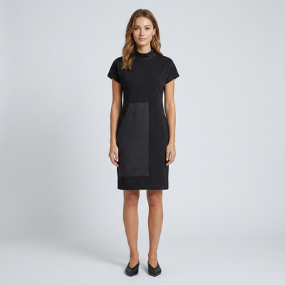 Cotton Terry Dress with Linen Patch