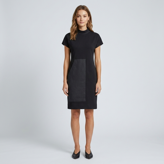 Cotton Terry Dress with Linen Patch