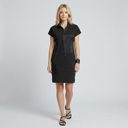 Cotton Terry Dress with Silk Patches