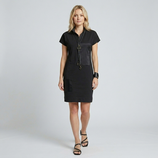 Cotton Terry Dress with Silk Patches