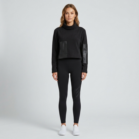 Cotton with Leather Crop Sweater