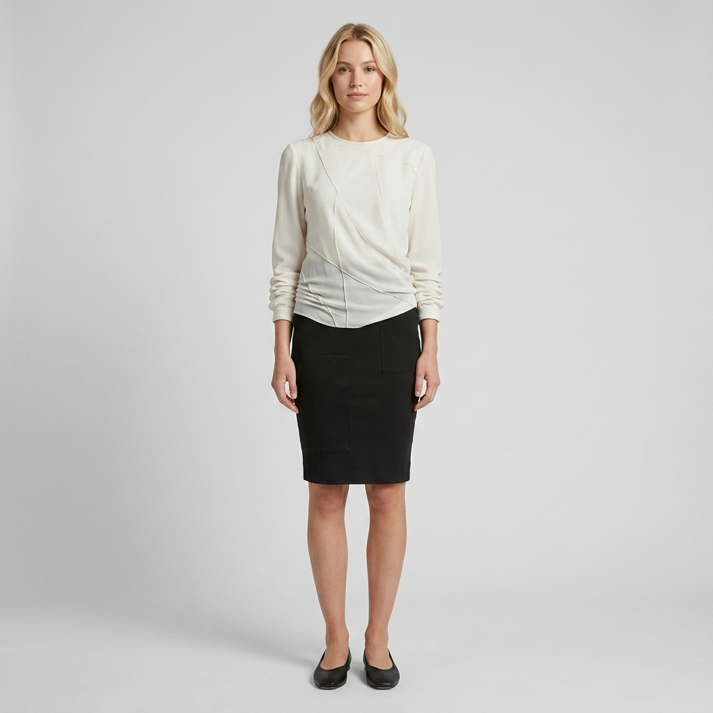 Cotton pencil skirt with Silk Patches