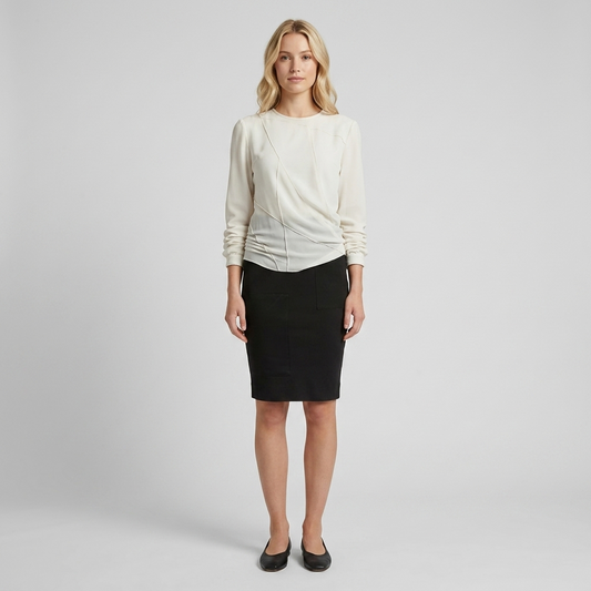 Cotton with Silk Patches Pencil Skirt