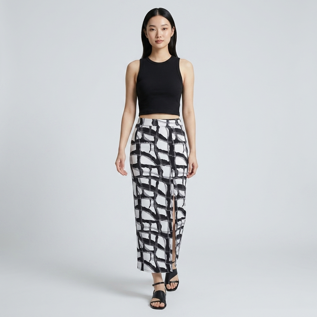 Knit Maxi Print Skirt