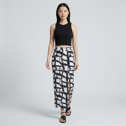 Knit Maxi Print Skirt