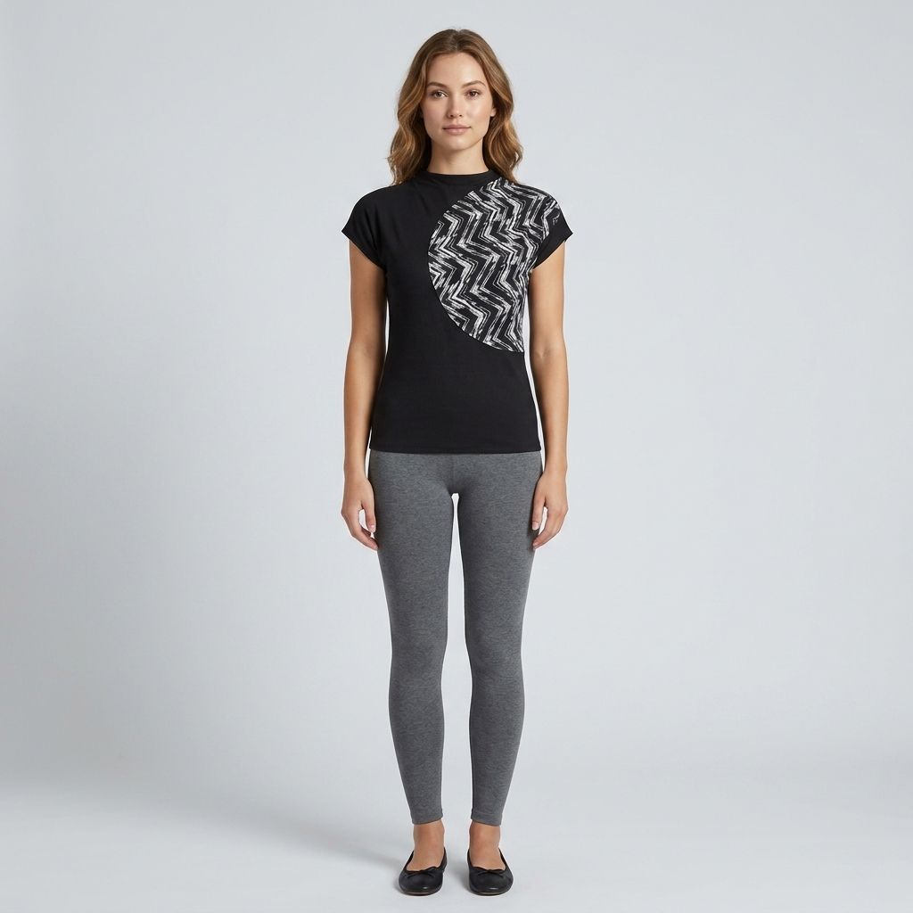 UR Black Cotton Poly Tee with Tribal Print