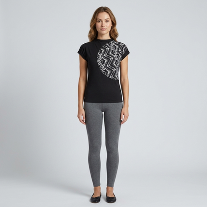 UR Black Cotton Poly Tee with Tribal Print