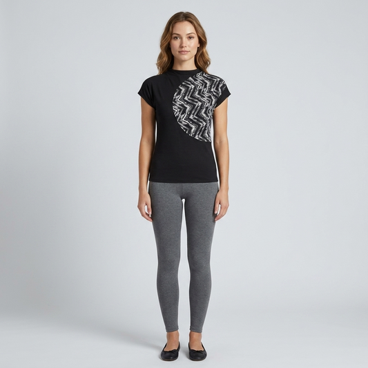 Cotton lycra tee with Tribal Print patch