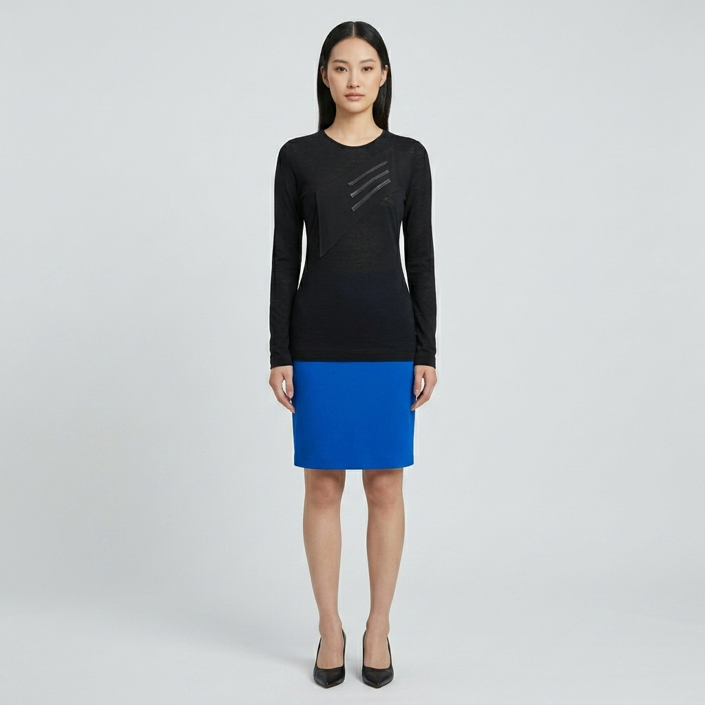Cotton Lycra Top with Leather Trim
