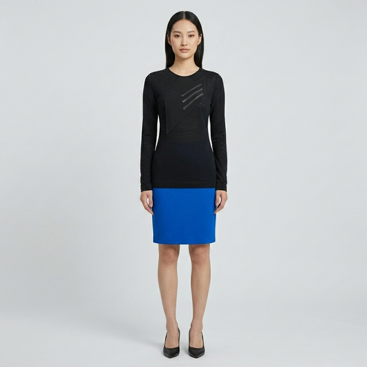 Cotton Lycra Top with Leather Trim