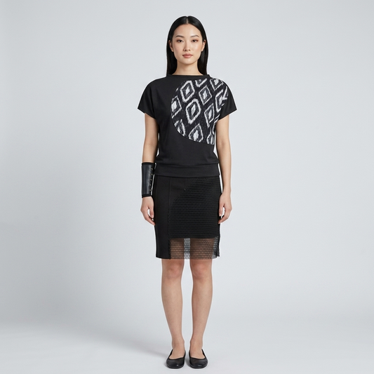 cotton Lyrca Cap Sleeve Top with Print patch
